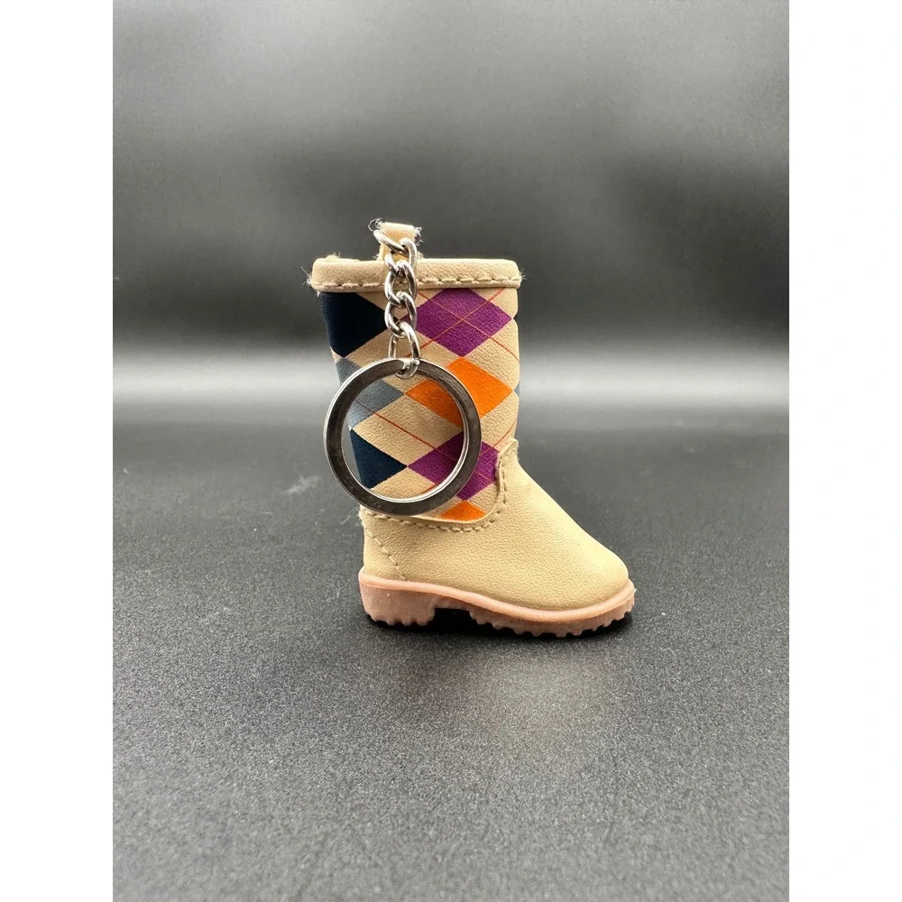 Boot Keychain Tan Argyle Novelty Keyring Bag Charm‎ Unique Collectible Cute
